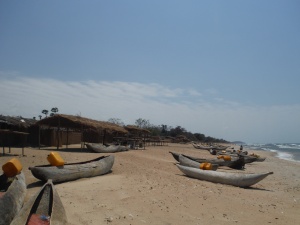 Dugout canoes in a small fishing village